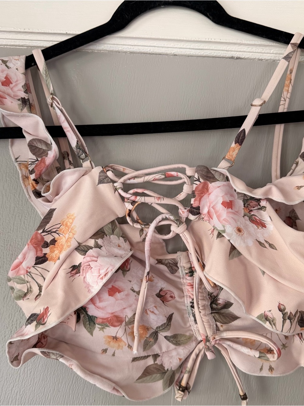 Power 2 the Flower Brigitte Blush Floral Print Ruffle swim top - Picture 6 of 7